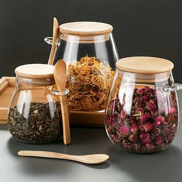 Versatile Glass Storage Jar with Spoon & Lid