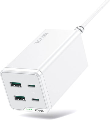 KOVOL 120W USB-C Charger,GaN III & PI Chip,45W PPS for Galaxy,100W PD Charger for Laptops,4-in-1 Multiport Desktop Charging Station for MacBook Pro/Air, Laptop,iPad, iPhone 14, Galaxy S22 (White-2C2A)