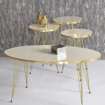 Table White/ Black Ellipse Set Gold Cream Wire Side Table/Coffee