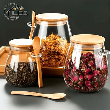 Versatile Glass Storage Jar with Spoon & Lid