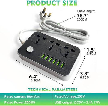 POWER SOCKET 6USB Ports POWER CORD:2M